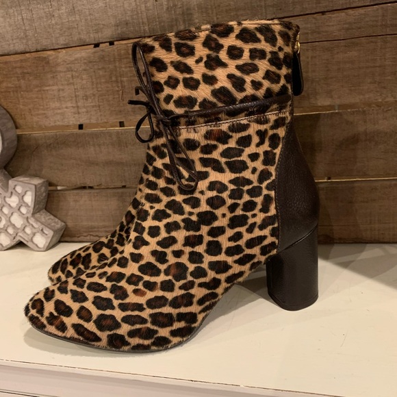 NWT Napoleoni Calf Hair Leopard Heeled Booties - Picture 6 of 14
